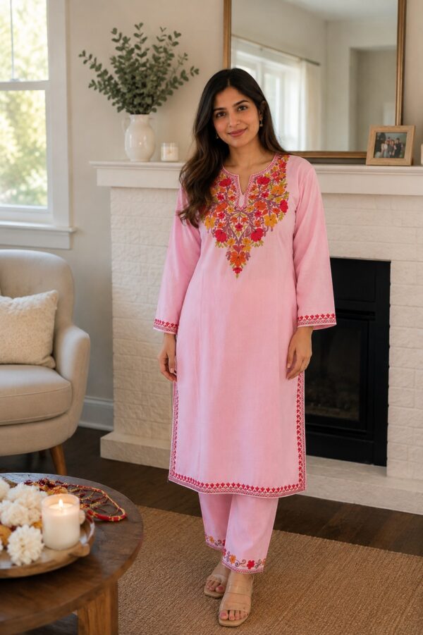 Peach Kashmiri Aari Embroidered Co-ord Set