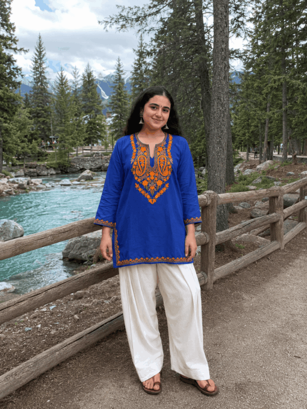 Blue Kashmiri Aari Embroidered Short Cotton Kurti