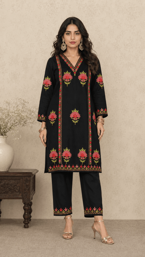 Black Kashmiri Aari Embroidered Co-ord Set