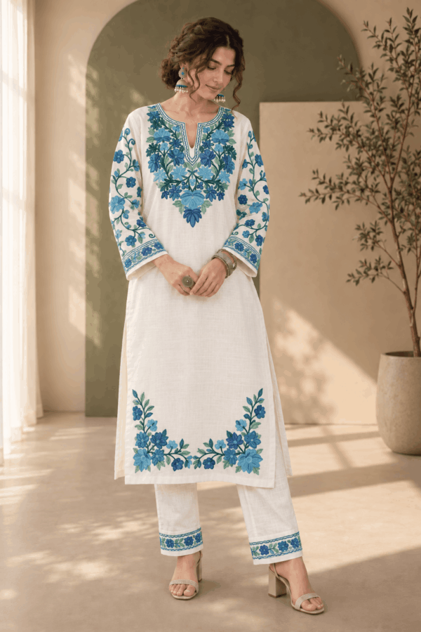 White Kashmiri Aari Embroidered Co-ord Set