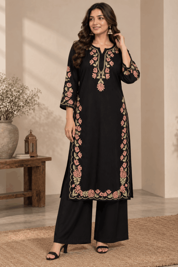 Black Chikankari Long Kurta
