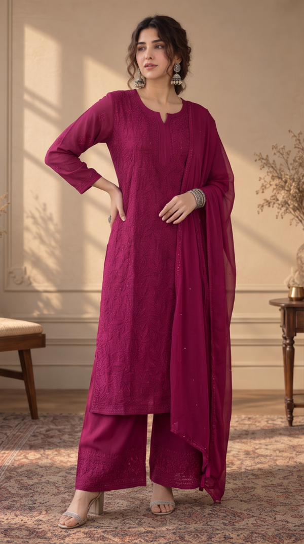 Viscose Georgette Silk Thread Chikankari Suit Set