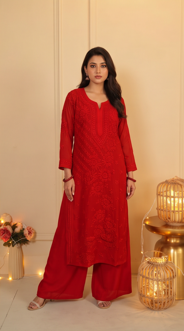 Viscose Georgette Chikankari Long Kurta