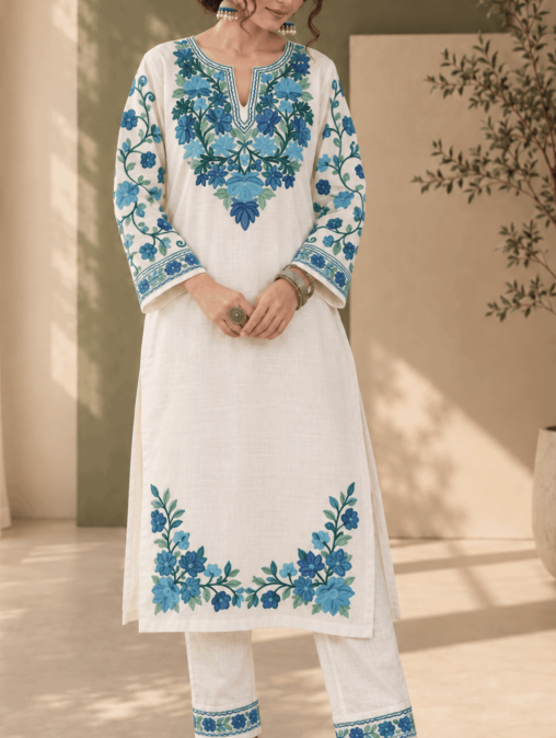 white kashmiri co-ord set